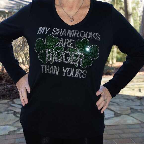 St. Patrick's rhinestone black long sleeve shirt XS S M L XL XXL 1X 2X 3… - Picture 4 of 7